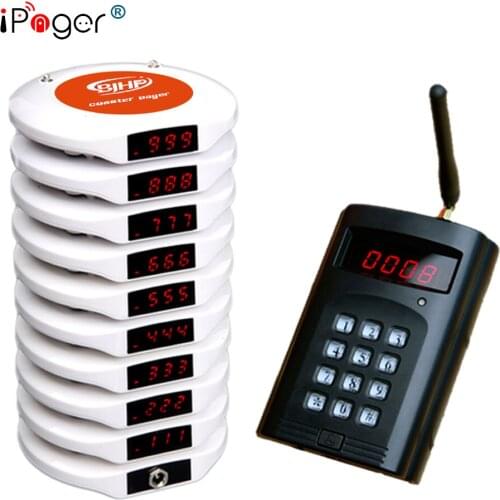 Wireless guest call pager service system queue number pager long range vibrating pager 1 keypad+1charger+10 pager