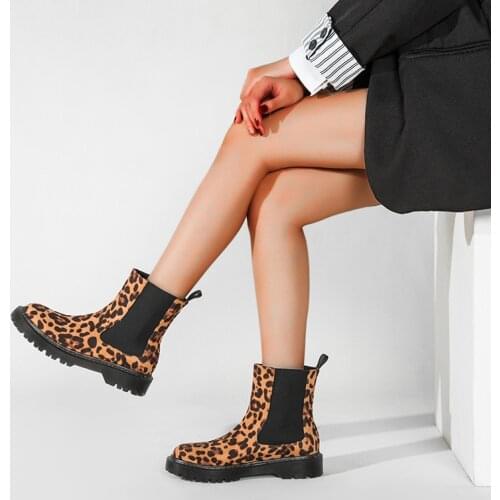 Women Booties Winter Women Leopard Ankle Boots Slip Up Footwear Flat Shoes Woman Bota Feminina