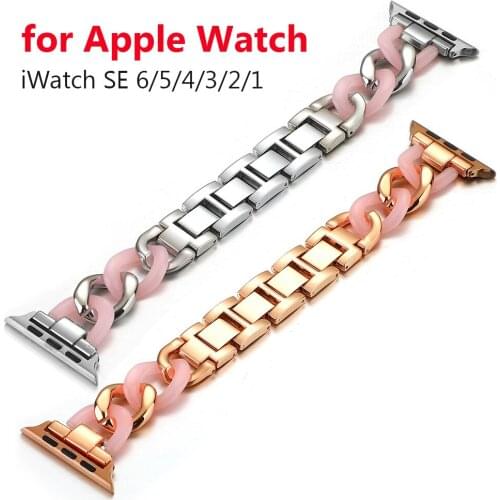 Stainless Steel Bands for Apple Watch Band 38mm 40mm iWatch SE Series 6/5/4/3/2/1 Dressy Chain Metal Resin Bracelet 42mm 44mm