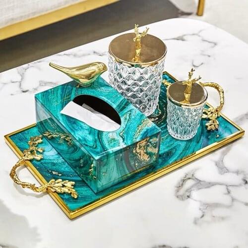 European Luxury Creative Gold Plating Tray Storage Household Home Decoration Tray Jewelry Display Tabletop Storage Collection