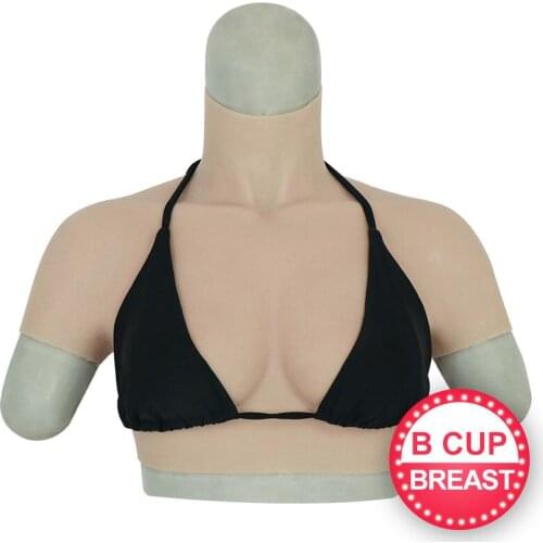 Round Neck Transgender Silicone Fake Breast Forms Crossdresser Artificial Realistic Crossdressing Shemale Big Boobs Latex Hood