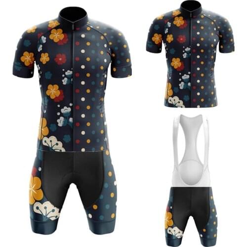 Abstract Flowers And Colored Dots New Summer Cycling Jersey Set Maillot Ciclismo Hombre