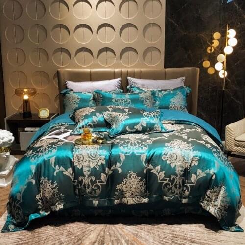 New Luxury Euro Bedding Set Satin Silk Jacquard Brushed Double Duvet Cover Set Quilt Cover Bed Linen Bedspread Pillowcases 4Pcs