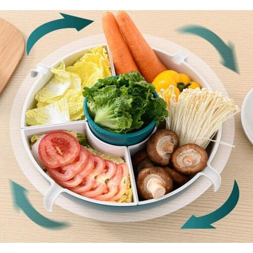 Vegetable Fruit Round Divided Drain Basket Double-deck Rack Storage Tool Rotating Hot Pot Ingredients Basket Household Product