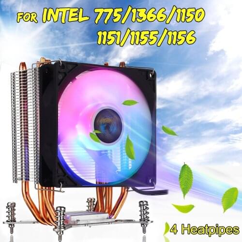 90mm Fan Cooling with RGB Light 4 Heatpipes CPU Cooler Heatsink Radiator for Intel LGA 775/1150/1151/1155/1156/1366