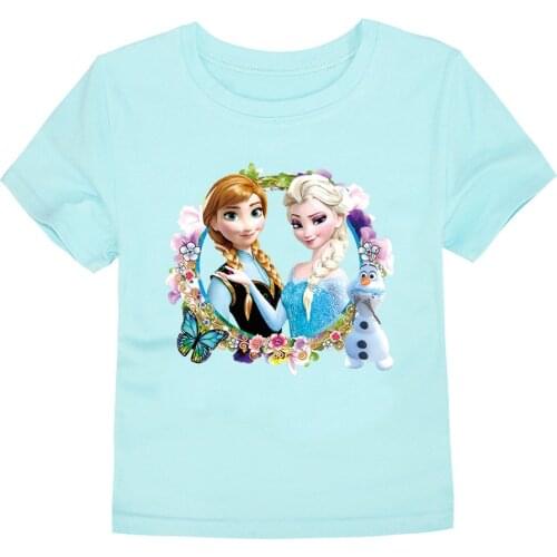 Disney Summer Cartoon Frozen Anna Elsa T Shirt Print Baby Girls Tees Cotton Kids Girls Clothes Toddler Children Tops Costume