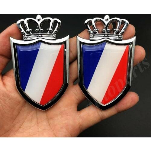 2x Metal Chrome France French Flag Crown Shield Car Emblem Badge Decal Sticker