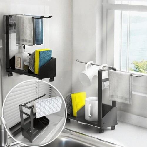Milyydom Kitchen Sink Caddy Organizer Wall Mounted Sponge Holder Drain Storage Rack Metal Rag Cloth Rack Stand Accessories