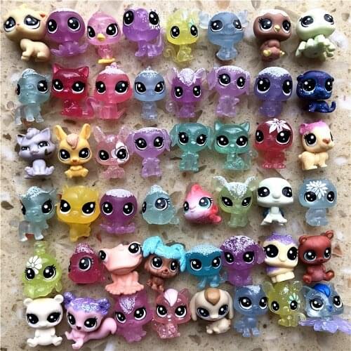 LPS DOGS Mini Pet Crystal Shiny Starry Sky Dog Cat Bear Unicorn Tortoise Shop Cartoon Anime Figure For Kids Xmas Gift