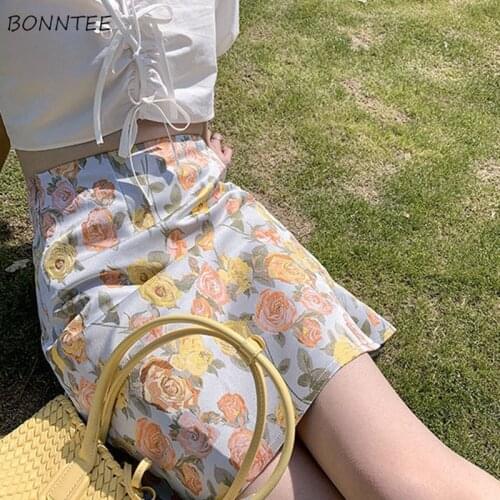 Mini Skirts Women Summer Mujer Empire Floral All-match Streetwear Leisure Harajuku Sweet Breathable College Vintage Shirring Ins