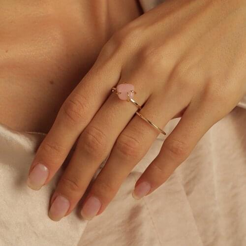 Fashion Jewelry 2 Pieces/Set Fancy Prong Setting Pink Opal Stone Stacked Rings for Women