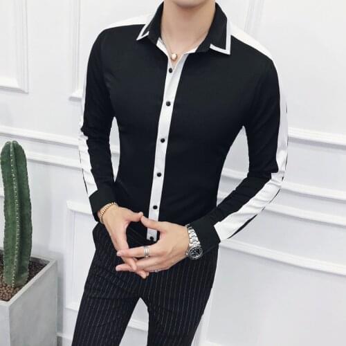 Men Shirts Long Sleeve Patchwork Casual Slim Fit Blouse Man 2019 New Spring Autumn Clothing Trendy Slimming Mens Shirts
