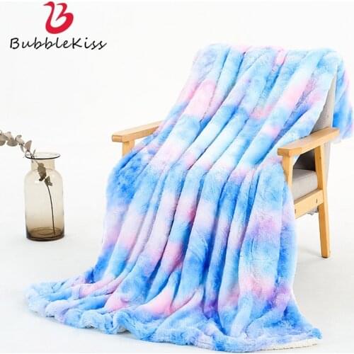Bubble Kiss Soft Flannel Fleece Girls Room Blanket Tie Dye Rainbow Home Bedding Decoration Blanket Warm Washable Throw Blankets