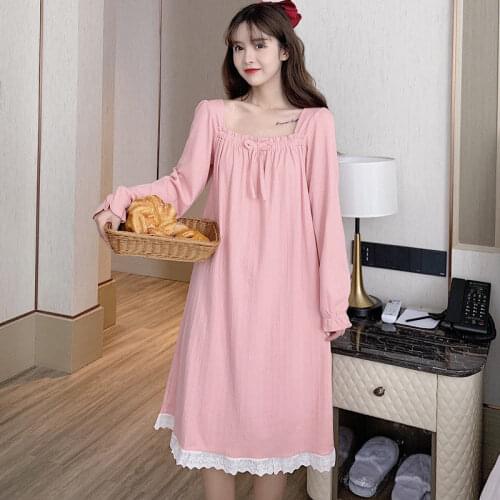Princess Style Nightdress Women Pure Cotton Long Sleeve Thin Summer High-End Pajamas Dress Cute 2021 New Homewear For Lady M106