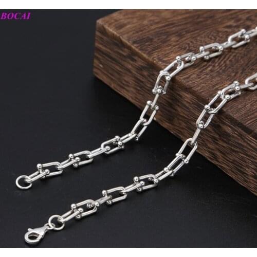 BOCAI S925 Sterling Silver Necklace Mens Classic Retro Thai Silver U Buckle Necklace 2020 New Fashion 925 Silver Jewelry