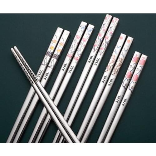 27cm Titanium Plated Stainless Steel 316l Chopsticks Household Tableware Laser Long Chopsticks One Pair