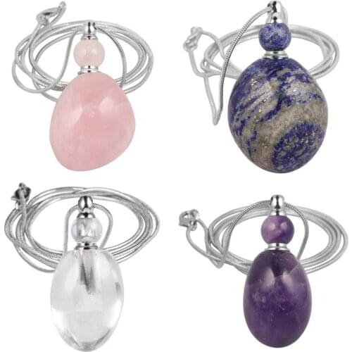 TUMBEELLUWA Healing Irregular Stone Perfume Bottle Pendant Necklace,Chakra Crystal Quartz Magical Medicine Bottle Pendant Chain