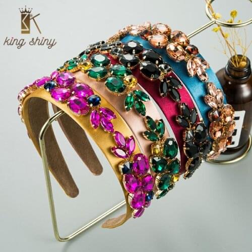 Exquisite Baroque Multi Color Crystal Flower Headband Elegant Solid Color Fabric Hairband Female Party Hair Accessories Headwear