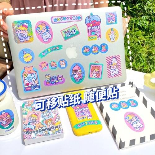 4 Pages Bear Removable Sticker Kawaii DIY Luggage Label Home Post Computer Sticker for Laptop Bag Cup Accessory Stationery Decor