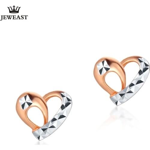 18K Pure Gold Earring Real AU 750 Solid Gold Earrings Double Color Heart Upscale Trendy Classic Party Jewelry Hot Sell New 2020
