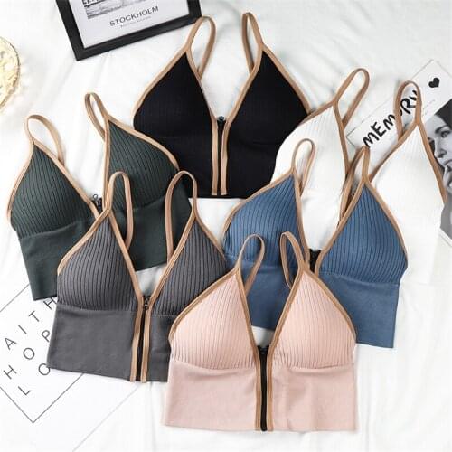 Women Tube Top Sexy Tops Push Up Corset Front Zipper Crop Tops Cotton Underwear Seamless Lingerie Camisoles Fitness Sports Bras