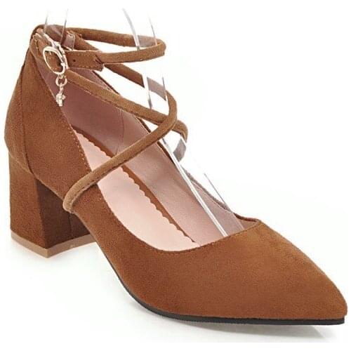 High heels vogue of new fund of 2018 point thick with shallow mouth joker super small size 33, 18115-45 single shoes