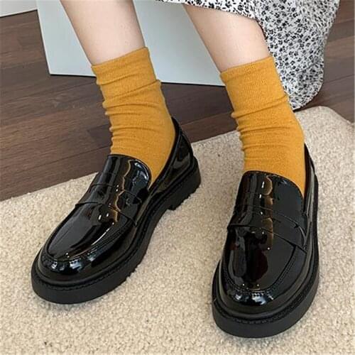 Spring Loafer Shoes Womens 2021 New Flats British Shoes JK Retro Versatile Female Outdoor Walking Work Black Single Shoes 35-40