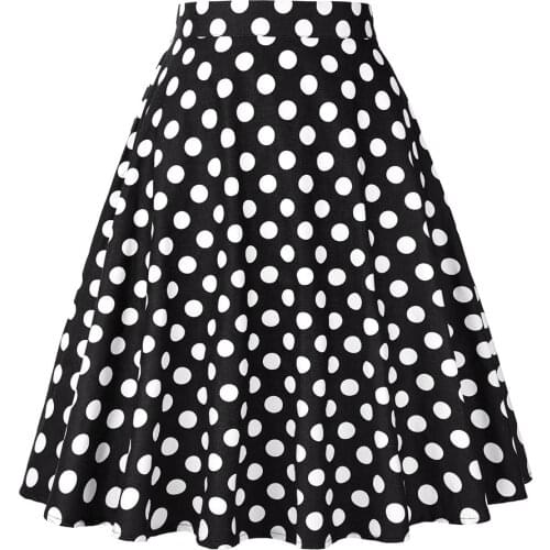 Elegant Back Skirt Spring Summer Sexy Casual Zippers Flare Cotton Swing Vintage Retro Sweet Polka Dots Skirt