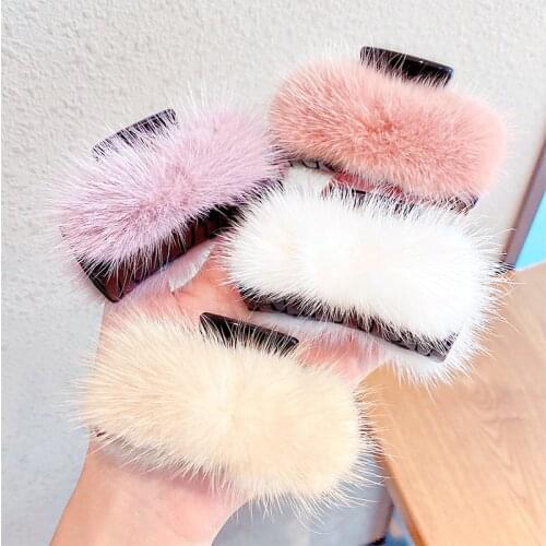 2021 New Autumn and Winter Plush Imitation Rabbit Fur Geometry Hairpin Hair Crab Hair Claws Women Girl Hair Accessories Headwear