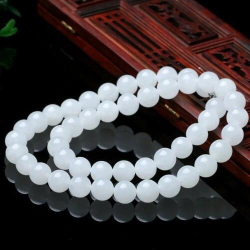 Genuine Natural White Jade Beaded Necklace Women Fine Jewelry Real Chinese Jades Stone Necklaces Woman Accessories Jewellery