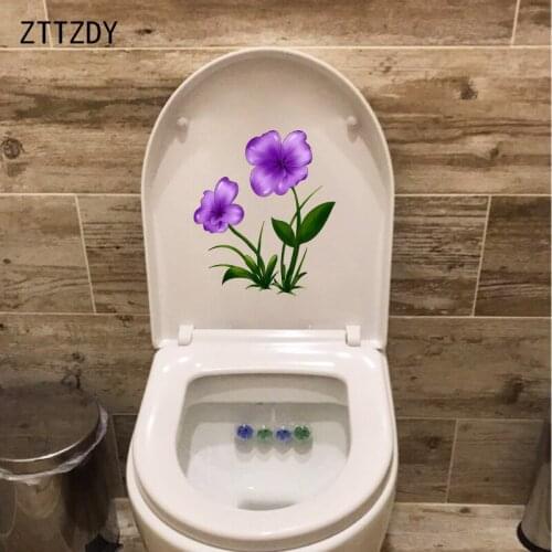 ZTTZDY 17.9*21CM Purple Flower Plant Toilet Seat Sticker Kids Room Decoration Wall Decal T2-0712