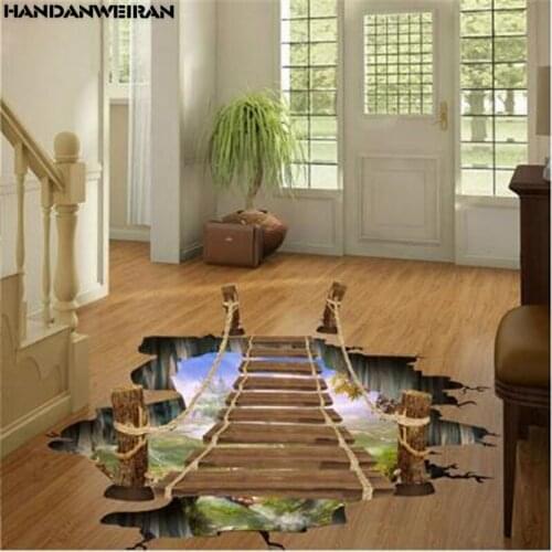 1 PCS 3D Simulation Thrilling Scene Floor Wall Stickers Small Suspension Bridge For Bedroom Living Room Bathroom 60*90CM