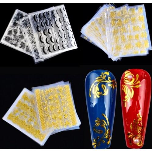 24PCS 3D Gold Black Bronzing Nail Sticker Flower Metalic Lace Slider DIY Manicure Leaf Nails Decal Nail Art Decorations