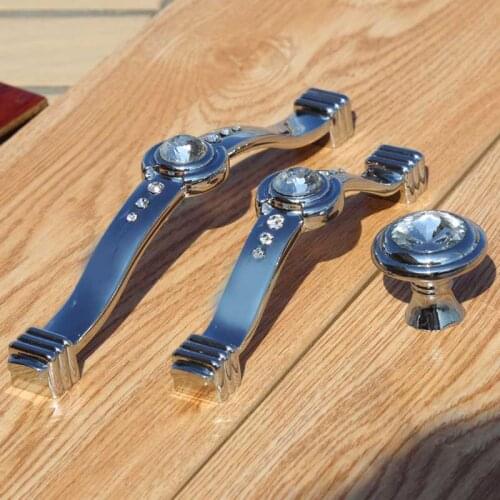 3.75" 5" glass crystal dresser kitchen cabinet door handles silver chrome rhinestone cupboard drawer knobs pulls fashion deluxe