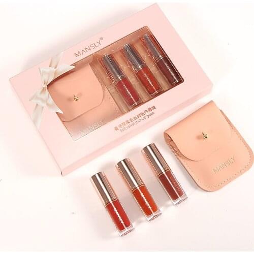 3pc/set Lip Glaze Liquid Lipstick Soft Color Velvet Mini Lip Glaze Set Matte Gentle Color Fashion Portable Lip Makeup Kit TSLM1