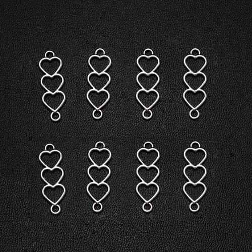 30PCS/Lots 8x19mm Antique Silver Plated Heart Connectors Hollow Charms For DIY Jewelry Making Finding Supplies Hqd Wholesale