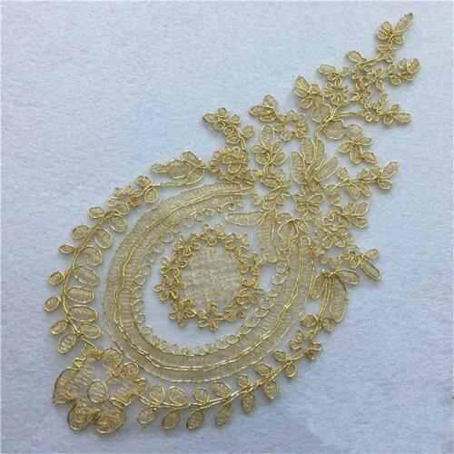 5pc 2Colors European Gold Flowers Handmade Flowers Embroidered Lace Applique Fabric 30X15cm LA208