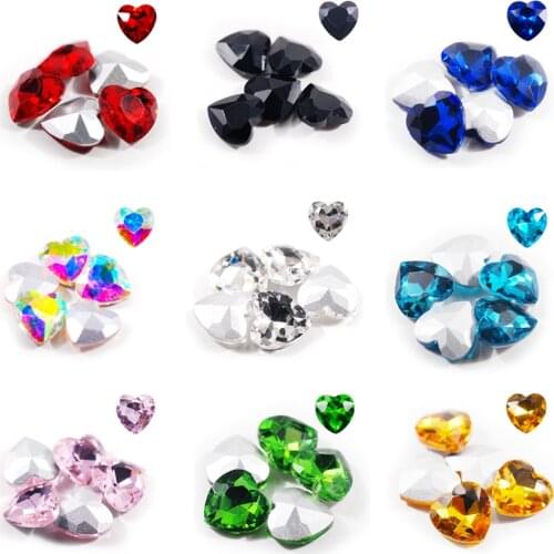 6mm 8mm 10mm 12mm 14mm 18mm 27mm Heart Glass Crystal Point Back Colorful Glue-On Rhinestone Arts Crafts Wedding Dress Diy Gem