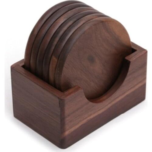 6Pcs/Set Walnut Wood Coasters Placemats Decor Round Heat Resistant Drink Mat Pad