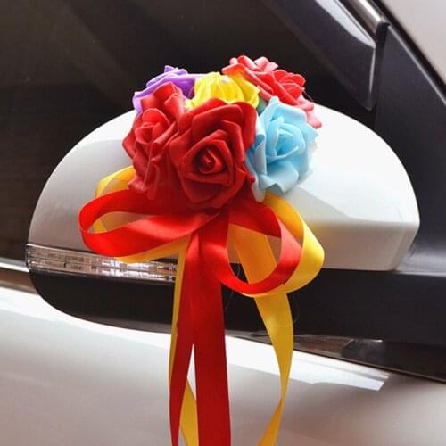 6pcs/lot Artificial Flowers Wedding Car Decoration Flower Door Handles and Rearview Mirror Decoration