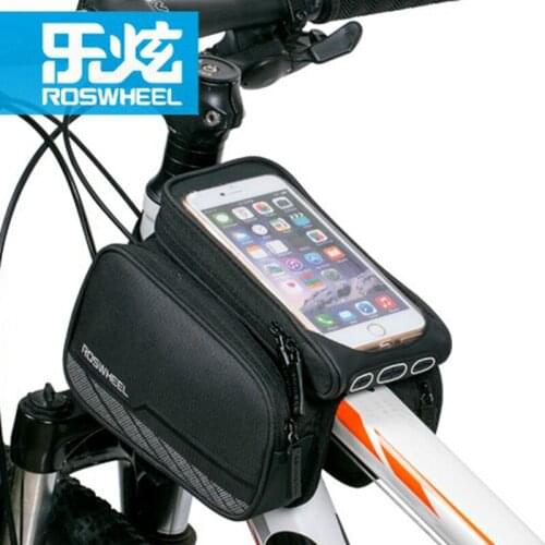 ACEXPNM MTB Bicycle Frame Front Bag Head Top Tube Double Pouch Touch Cycling Pannier For 5.8 /6 inch Smartphone Touch Screen