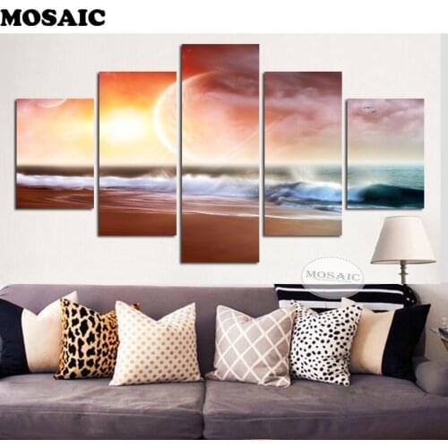 Full square 5d diy diamond painting Sea Wave painting 5 piece diamond painting cross stitch 3d living room decoration