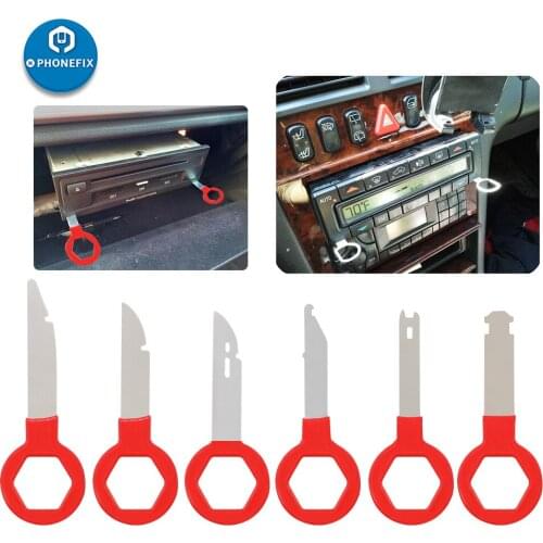 Car Styling 6Pcs Radio Removal Key Pin Tool Car Interior Fastener Clip Stereo Head Unit Audio Tools For VW Keys Extraction Tools