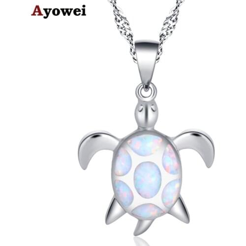 Ayowei Turtle 925 Silver Stamped White fire Opal Necklac Pendant Fashion Party Gift Exclusive Design OP850A