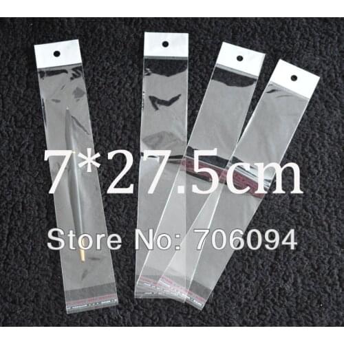 FreeShipping 7*27.5cm,1000pcs/lot Clear Self Adhesive Seal Poly Opp Plastic Bag With Header ,Hole Jewelry Earring Packing bag