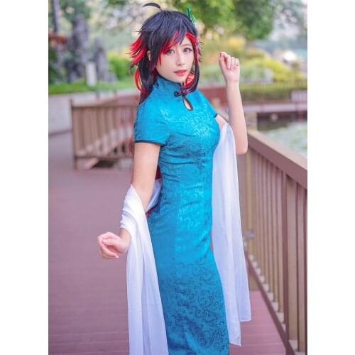 Free shipping Anime Aotu World Cosplay Cartoon Halloween cos Sexual transfer Riena woman cheongsam costume