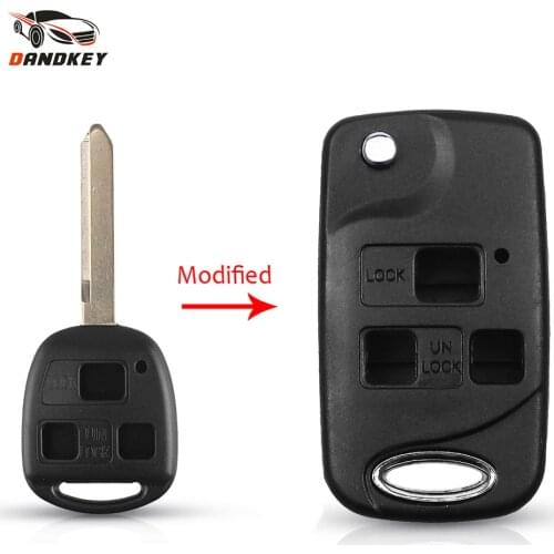 Dandkey Remote Car Shell Folding Flip Key Case Fob 3 Buttons For Toyota Celica Avensis RAV4 Prado Camry TOY47 Replacement