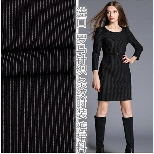 Exclusive black and white striped dress pants stretch knit fabric cloth couture fabrics