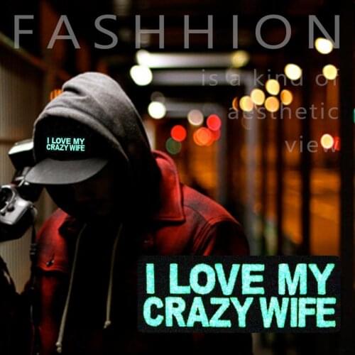 Embird patch Handmade iron on embroidery patches Glow In Dark I Love My Crazy Wife 3D applique patches for jeans patch