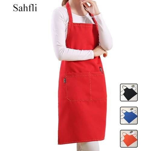 Modern and Simple Pure Color Creative Adjustable Buckle Hanging Neck Waterproof Polyester Sleeveless Apron Big Pocket Household